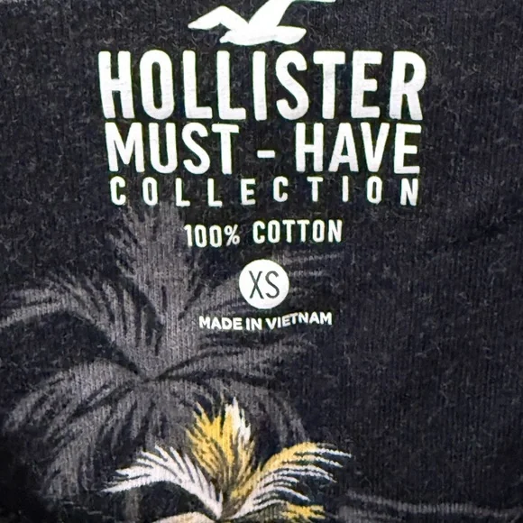 Hollister Must-Have Palm Tree Print T-Shirt XS Black Tropical 100% Cotton - Picture 3 of 6